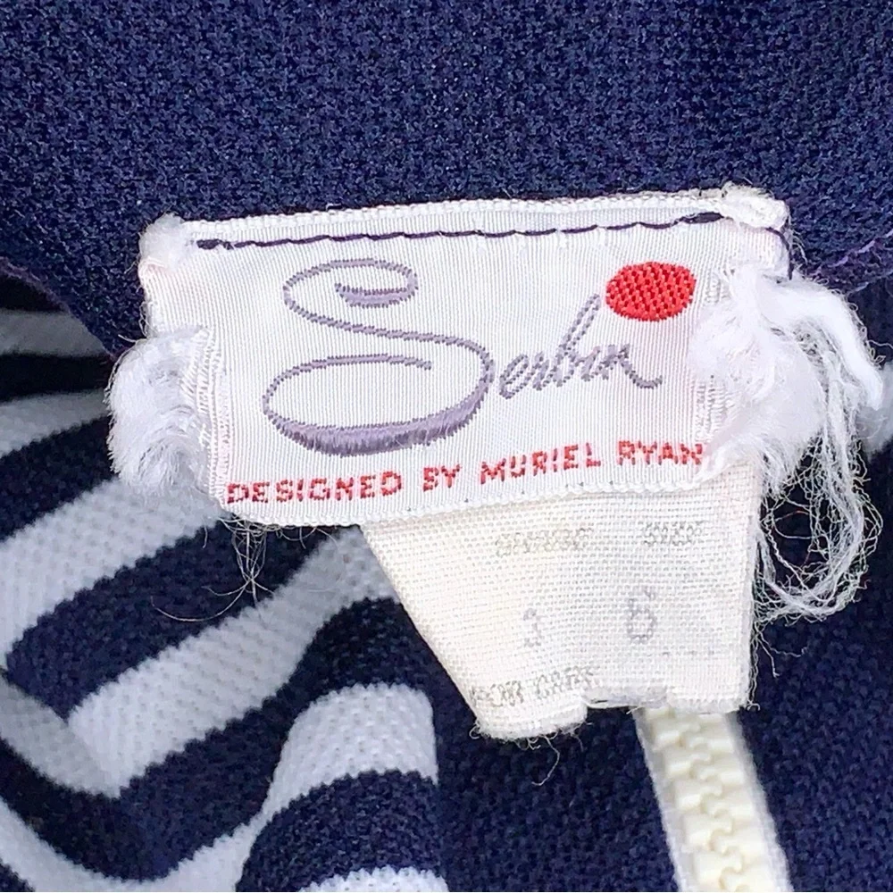Vintage Serbin Size 6 Navy Blue And White Striped Dress Short Sleeve Sporty